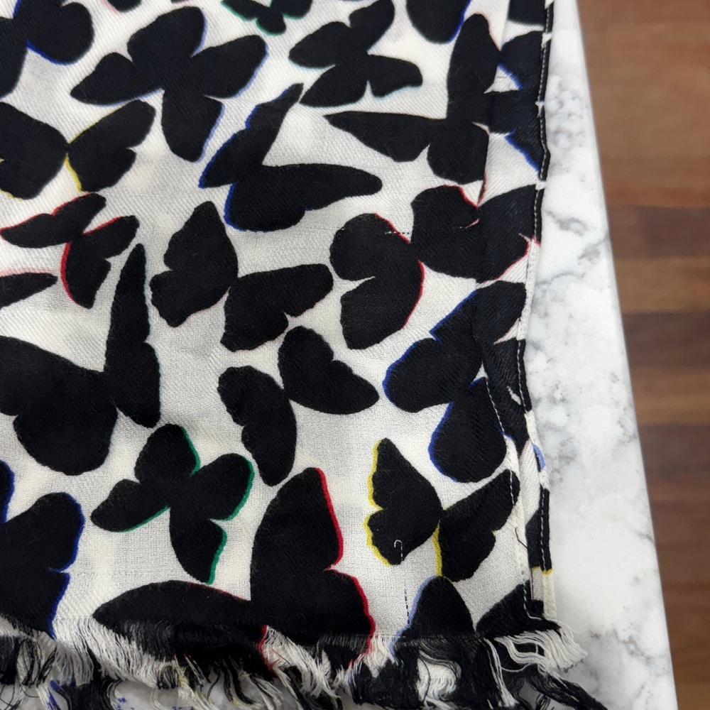 Kate Spade Black and White Butterfly Print Scarf - Picture 4 of 9